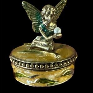 Fairy Holding Faux Pearl Mini Trinket Box